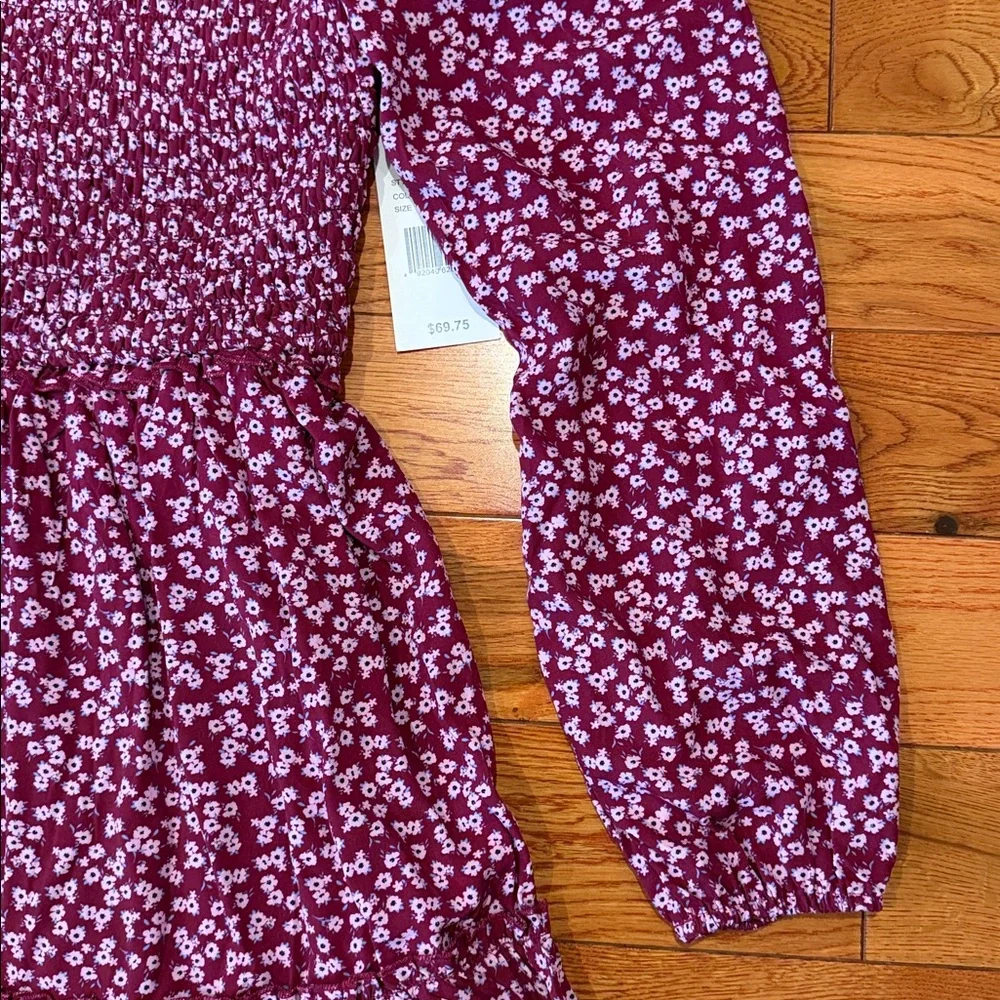 WITH JULES‎ Kids Floral Burgundy Dress with Long Sleeves Size 16